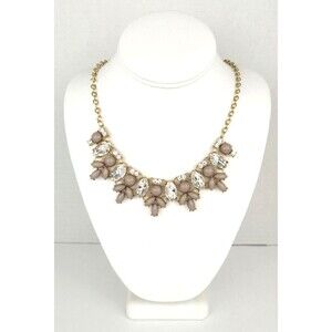 Gold Tone Faceted Crystal and Beaded Bib Necklace Statement Gold Tone 18"